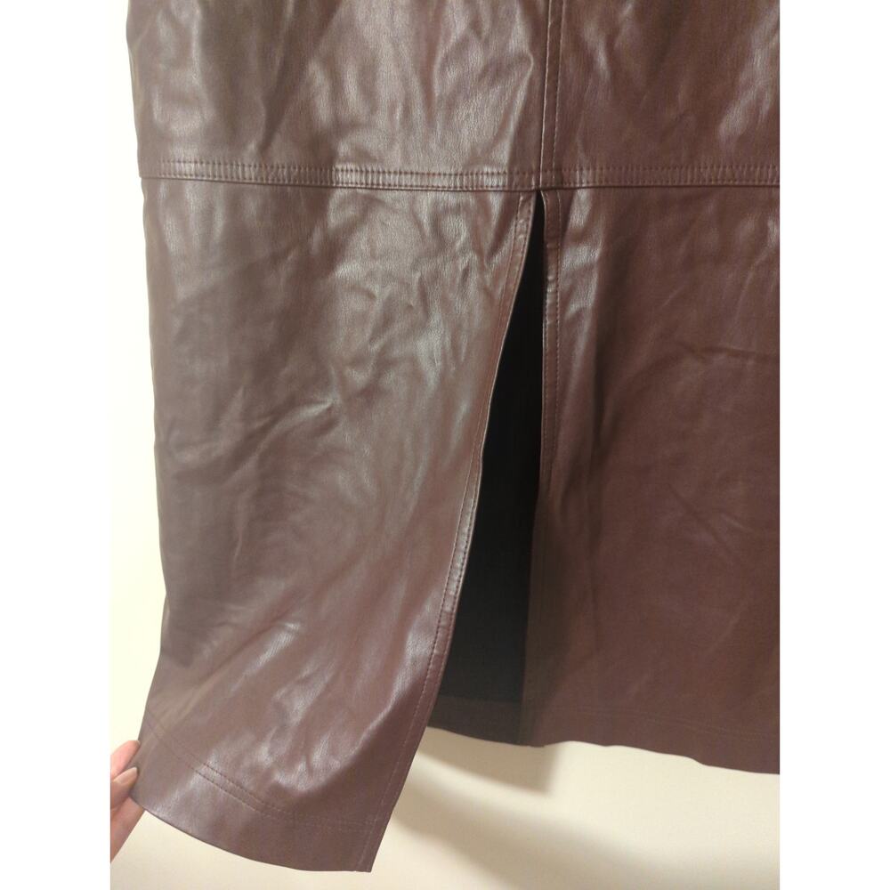 RTR Saunders Brown Faux Leather Slit Midi Skirt Size 14 - Picture 5 of 8